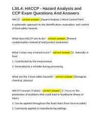 L3/L4: HACCP - Hazard Analysis and CCP Exam Questions And Answers