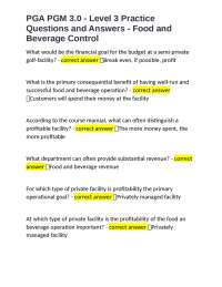 PGA PGM 3.0 - Level 3 Practice Questions and Answers - Food and Beverage Control
