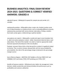 BUSINESS ANALYTICS: FINAL EXAM REVIEW 2024-2025. QUESTIONS & CORRECT VERIFIED ANSWERS.