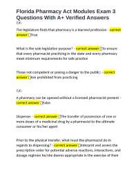 Florida Pharmacy Act Modules Exam 3 Questions With A+ Verified Answers
