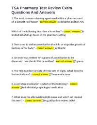 TSA Pharmacy Test Review Exam Questions And Answers
