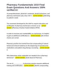 Pharmacy Fundamentals 1010 Final Exam Questions And Answers 100% verified A+