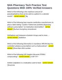 NHA Pharmacy Tech Practice Test Questions With 100% Verified Answers
