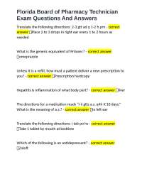 Florida Board of Pharmacy Technician Exam Questions And Answers