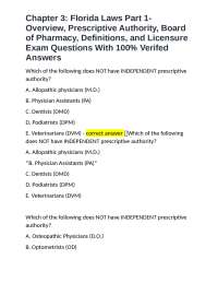 Chapter 3: Florida Laws Part 1- Overview, Prescriptive Authority, Board of Pharmacy, Defin