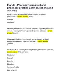 Florida - Pharmacy personnel and pharmacy practice Exam Questions And Answers