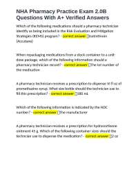 NHA Pharmacy Practice Exam 2.0B Questions With A+ Verified Answers