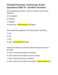 Florida Pharmacy Technician Exam Questions With A+ Verified Answers
