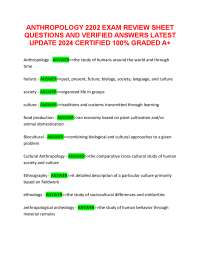 ANTHROPOLOGY 2202 EXAM REVIEW SHEET  QUESTIONS AND VERIFIED ANSWERS LATEST  UPDATE 2024 CE