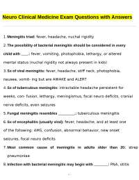 Neuro Clinical Medicine Exam Questions with Answers
