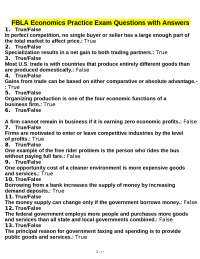 FBLA Economics Practice Exam Questions with Answers