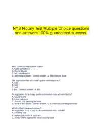 NYS Notary Test Multiple Choice questions  and answers 100% guaranteed success.