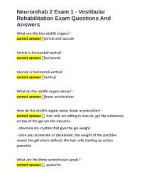 Neurorehab 2 Exam 1 - Vestibular Rehabilitation Exam Questions And Answers