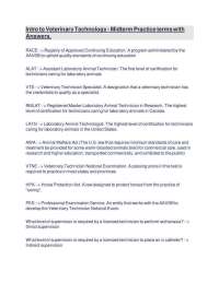 Intro to Veterinary Technology - Midterm Practice terms with Answers.