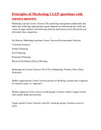 Principles of Marketing CLEP questions with correct answers