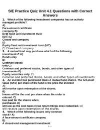 SIE Practice Quiz Unit 4.1 Questions with Correct Answers