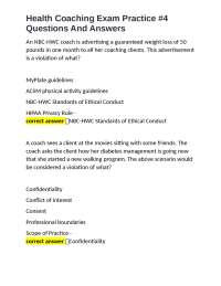 Health Coaching Exam Practice #4 Questions And Answers