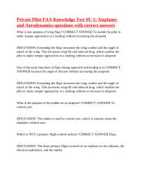 Private Pilot FAA Knowledge Test SU 1: Airplanes and Aerodynamics questions with correct a