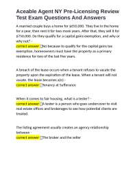 Aceable Agent NY Pre-Licensing Review Test Exam Questions And Answers