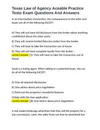 Texas Law of Agency Aceable Practice Tests Exam Questions And Answers