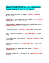 Class C Water Operator License Exam questions with correct answers