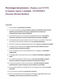 Psicologia del pensiero – Paniere con TUTTE le risposte Aperte e multiple - ECONOMIA, Doce