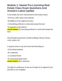Module 1: Hawaii Pre-Licensing Real Estate Class Exam Questions And Answers Latest Update