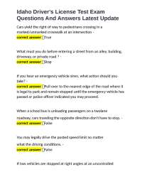 Idaho Driver's License Test Exam Questions And Answers Latest Update