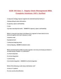 SCM 186 Quiz 3 - Supply Chain Management With Complete Solutions 100% Verified
