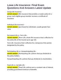 Lowa Life Insurance: Final Exam Questions And Answers Latest Update