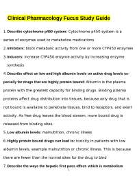 Clinical Pharmacology Fucus Study Guide: Drug Metabolism & Cardiovascular Disorders