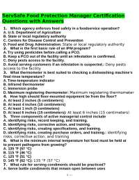 ServSafe Food Protection Manager Certification Questions with Answers
