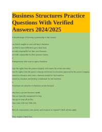 Business Structures Practice Questions With Verified Answers 2024/2025