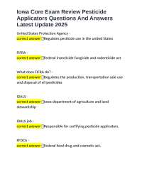 Iowa Core Exam Review Pesticide Applicators Questions And Answers Latest Update 2025