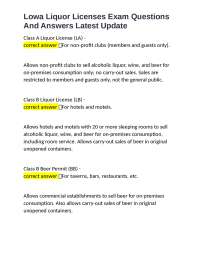 Lowa Liquor Licenses Exam Questions And Answers Latest Update
