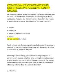 PRIMERICA LIFE INSURANCE EXAM QUESTIONS AND ANSWERS LATEST UPDATE