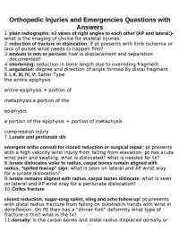Orthopedic Injuries and Emergencies Questions with Answers