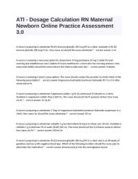 ATI - Dosage Calculation RN Maternal Newborn Online Question and answers 100% correct