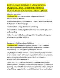 LCSW Exam Section 2- Assessment, Diagnosis, and Treatment Planning Questions And Answers L