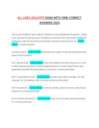 ALL LINES ADJUSTER EXAM WITH 100% CORRECT  ANSWERS 2024