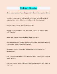 Biology - Genetics Questions answers latest update