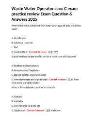 Waste Water Operator class C exam practice review Exam Question & Answers 2025