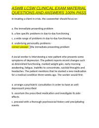 ASWB LCSW CLINICAL EXAM MATERIAL QUESTIONS AND ANSWERS 100% PASS