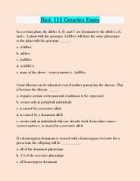 Biol. 111 Genetics Exam Questions answers latest update