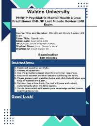 Last Minute Review PMHNP Georgette’s LMR Exam Review Questions and Answers | 100% Pass Gua