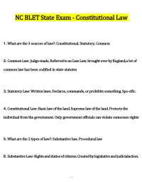 NC BLET State Exam - Constitutional Law: Exercises and Questions