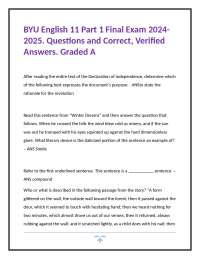 BYU English 11 Part 1 Final Exam 2024-2025. Questions & Correct, Verified Answers. Grade A