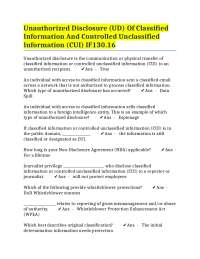 Unauthorized Disclosure of Classified and Controlled Unclassified Information (CUI)