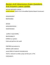 Becker AUD Mnemonics Exam Questions and Answers
