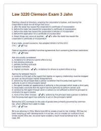 Law 3220 Clemson Exam 3 Jahn: Business Law Multiple Choice Questions